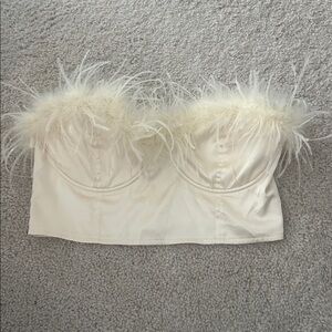 Elegant Cream Feather-Trimmed top- LE LIS